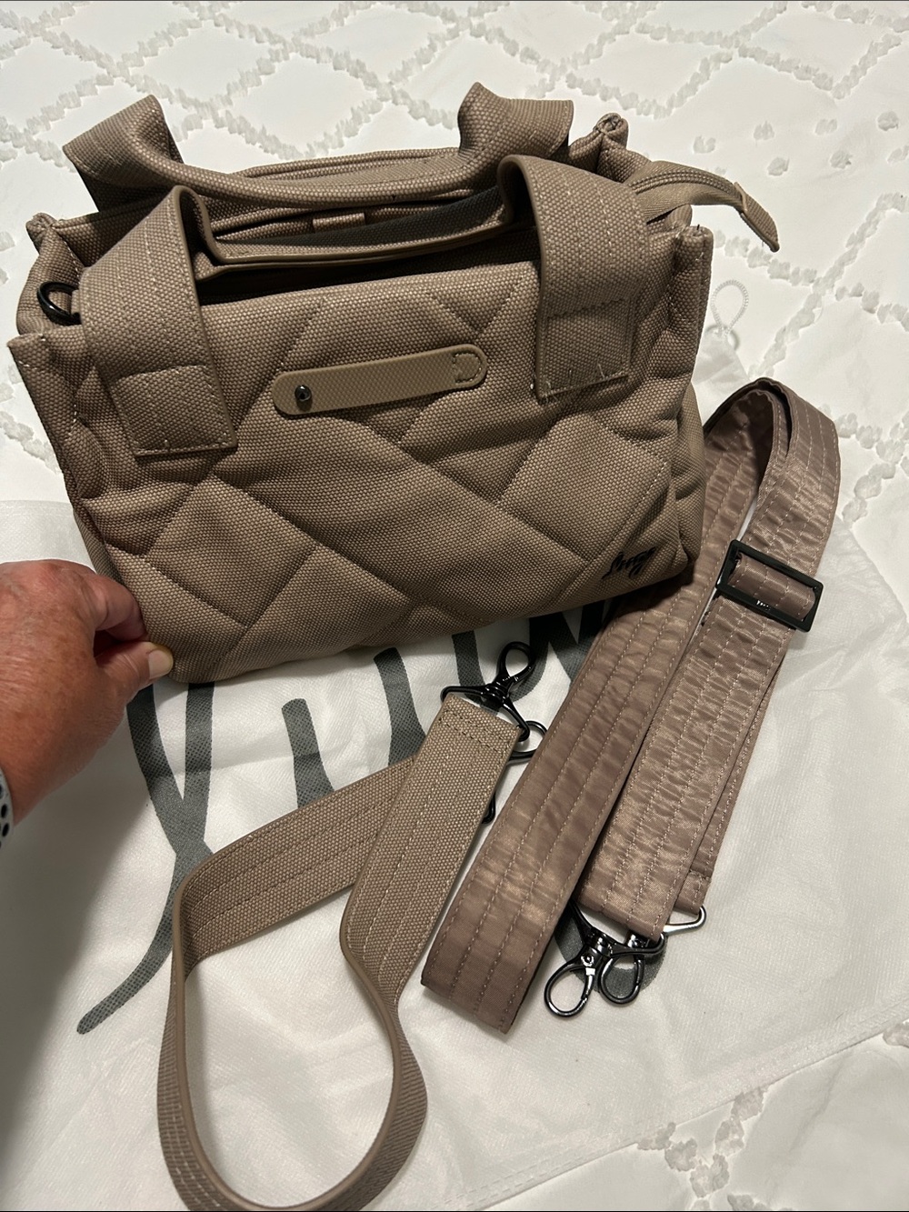 lug Quilted Shoulder Bag in Taupe Beige